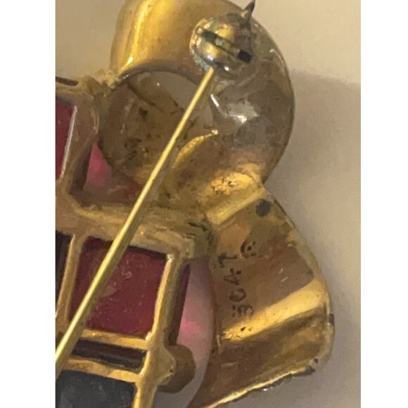 Vintage Rhinestones Mid-Century Brooch Gold-Tone Bow - Picture 6 of 10